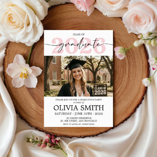 Invitation Blush Pink 2026 Photo Graduation Invite