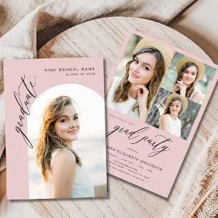 Invitation Blush Pink 4 Photo Modern Graduation Party