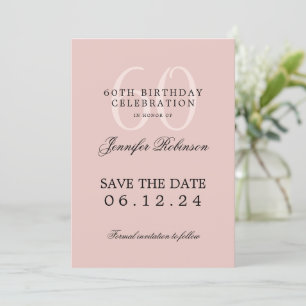 Invitation Blush Pink 60th Birthday Party Enregistrer la date