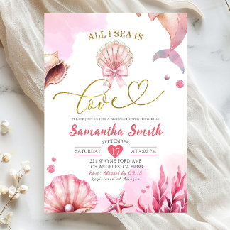 Invitation Blush Pink All I Sea Is Love Coastal Bridal Shower