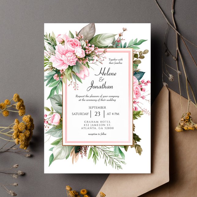 Invitation Blush Pink Boho Chic Garden Elegant Wedding (Blush Pink Boho Chic Garden Elegant Wedding Invitation)