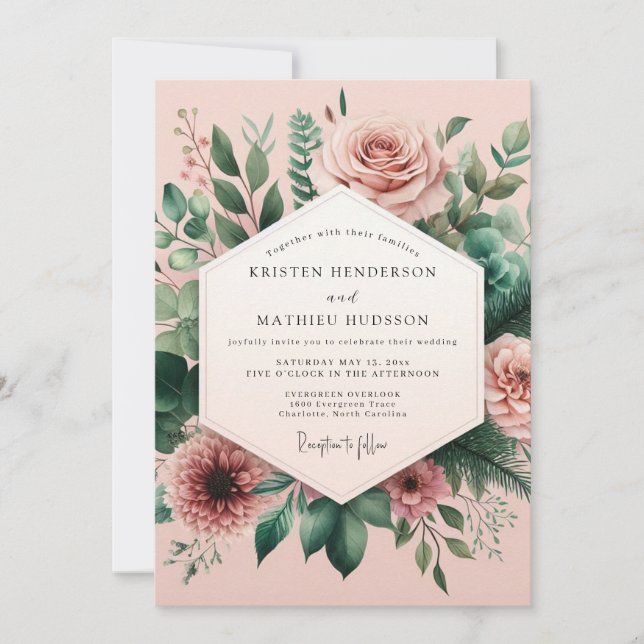 Invitation Blush Pink Botanical Whimsy Wedding (Devant)