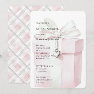Invitation Blush Pink Bow Cadeau Coeur Charme Fête des mariée