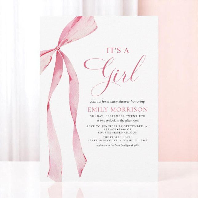 Invitation Blush Pink Bow C'est un Baby shower de fille (Créateur téléchargé)
