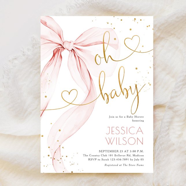 Invitation Blush Pink Bow Girl Baby Shower (Créateur téléchargé)