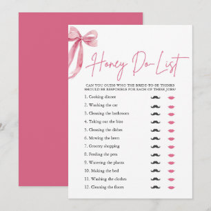 Invitation Blush Pink Bow Honey Do Liste Fête des mariées Jeu