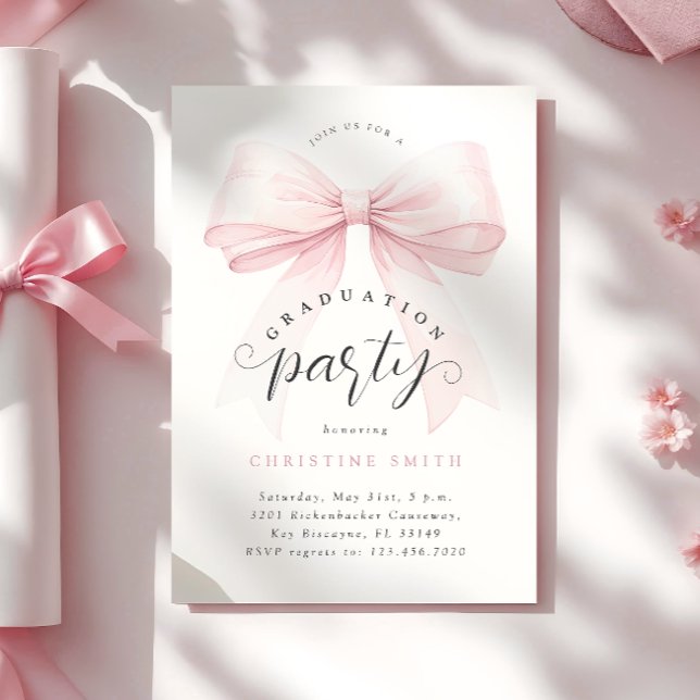 Invitation Blush Pink Bow Photo Party Graduation (Créateur téléchargé)
