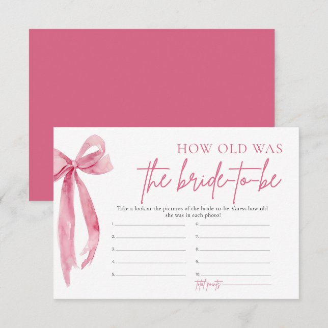 Invitation Blush Pink Bow Quel Âge Avait La Mariée À Être Jeu (Devant / Derrière)