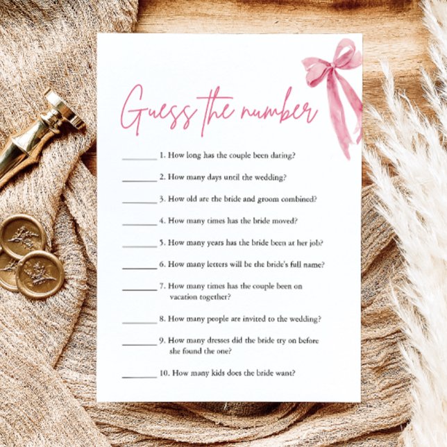 Invitation Blush Pink Bow suppose le jeu de Fête des mariées  (Blush Pink Bow Guess the Number Bridal Shower Game)