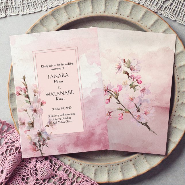 Invitation Blush Pink Cherry Blossom Flower Japanese Wedding (Blush Pink Cherry Blossom Flower Japanese Wedding Invitation)
