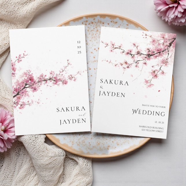 Invitation Blush Pink Cherry Blossom Flower Japanese Wedding  (Blush Pink Cherry Blossom Flower Japanese Wedding Invitation)
