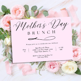 Invitation Blush Pink Chic Simple Script Fête des Mères Brunc