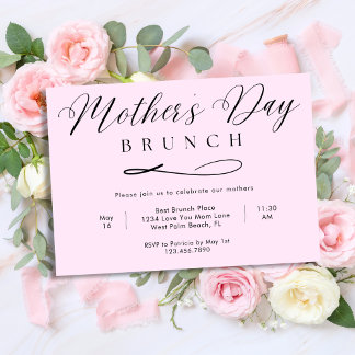 Invitation Blush Pink Chic Simple Script Fête des Mères Brunc