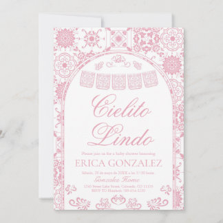 Invitation Blush Pink Cielito Lindo Papel Picado Baby Shower