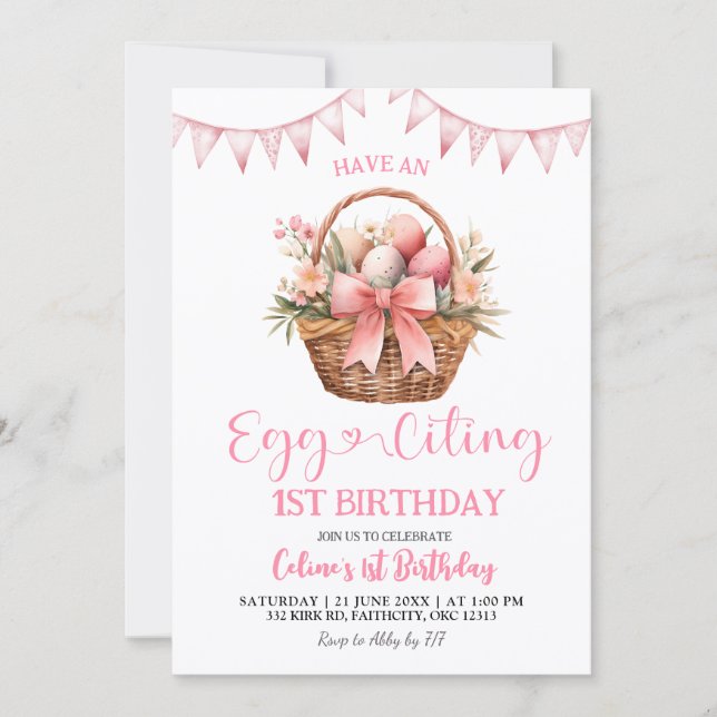Invitation Blush Pink Eggciting Birthday (Devant)