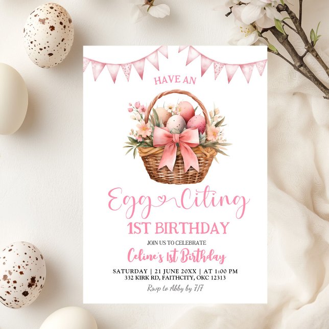 Invitation Blush Pink Eggciting Birthday (Créateur téléchargé)