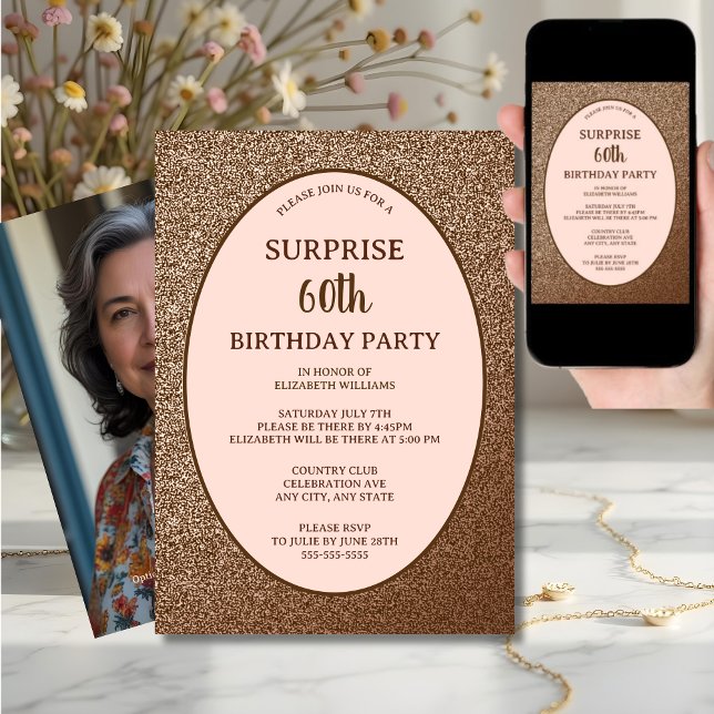 Invitation Blush Pink Elegant Surprise 60e Anniversaire numér (Créateur téléchargé)