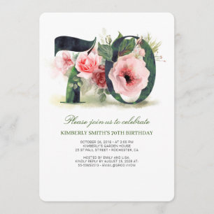 Invitation Blush Pink Floral 70e fête d'anniversaire