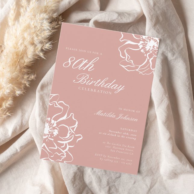 Invitation Blush Pink Floral 80e fête d'anniversaire (Blush Pink Floral 80th Birthday Party Invitation)