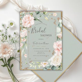 Invitation Blush Pink Floral Watercolor Elegant Bridal Shower