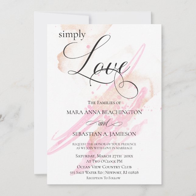 Invitation *~* Blush Pink Gold Abstrait Mariage moderne (Devant)