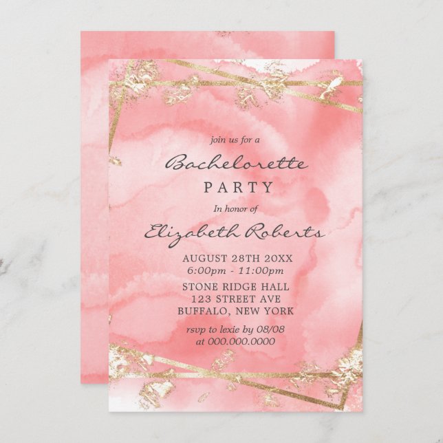 Invitation Blush Pink Gold Fairytale Bachelorette Party Invit (Devant / Derrière)