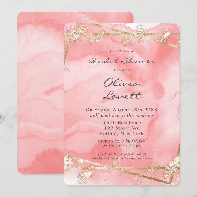 Invitation Blush Pink Gold Fairytale Fête des mariées (Devant / Derrière)
