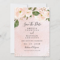 Blush Pink Gold Floral Wedding Enregistrer La Date
