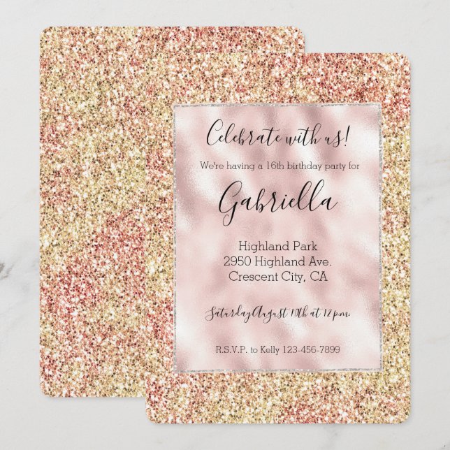 Invitation Blush Pink Gold Glitter ombre (Devant / Derrière)