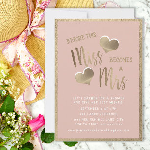 Invitation Blush Pink Gold Hearts Mlle Mme Fête des mariées