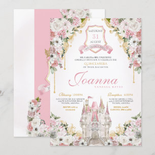 Invitation Blush Pink Gold Royal Castle Princess Quinceanera