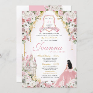 Invitation Blush Pink Gold Royal Princess Castle Quinceanera
