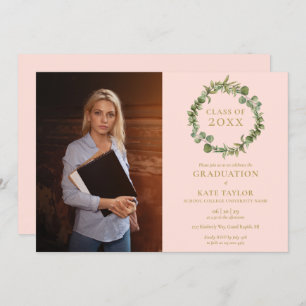 Invitation Blush Pink Greenery Garland Photo Graduation Party