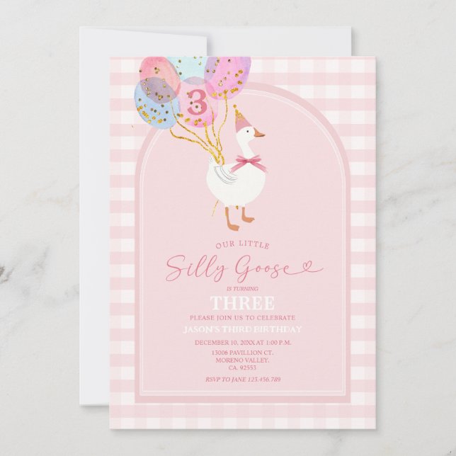 Invitation Blush Pink Little Silly Goose 3e anniversaire (Devant)
