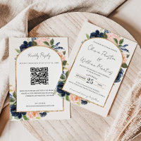 Blush Pink Marine Floral Arch QR Code RSVP Mariage