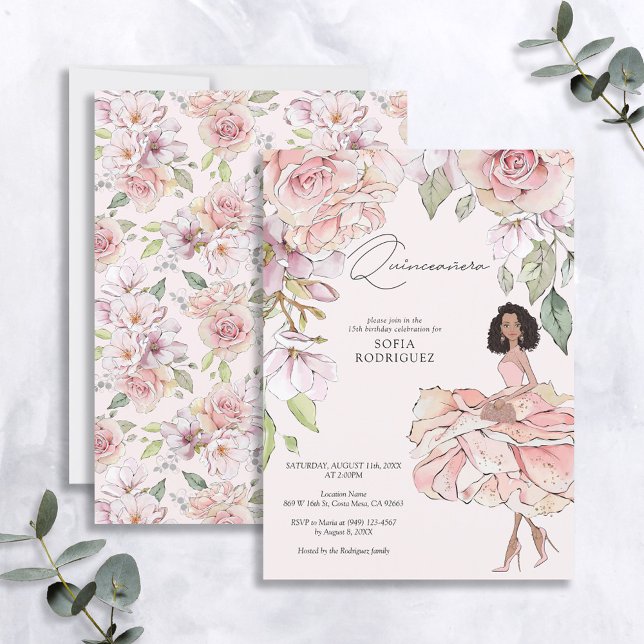 Invitation Blush Pink or Floral Quinceañera 15e anniversaire (Créateur téléchargé)