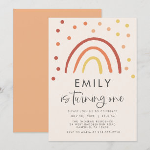 Invitation Blush Pink Pastel Terracotta Arc-en-ciel 1er anniv