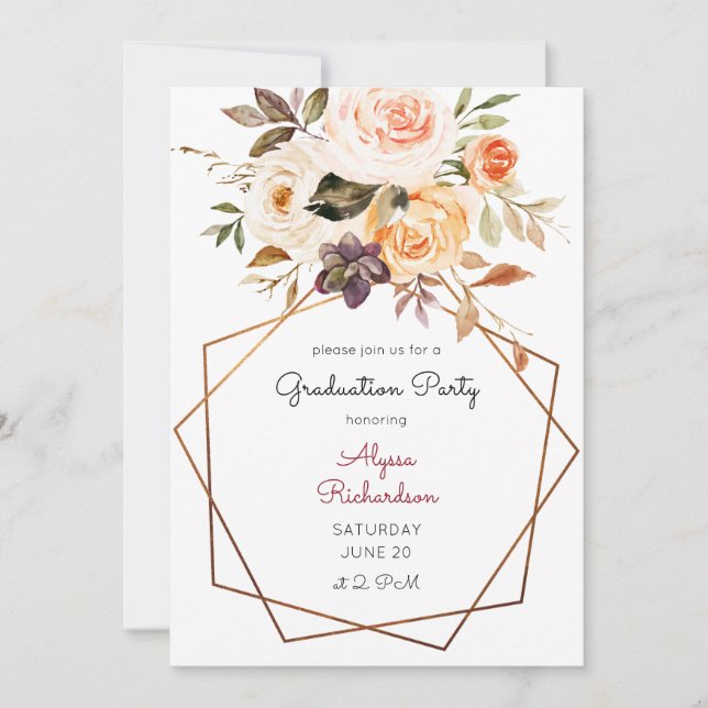 Invitation Blush Pink & Peach Floral & Frame Graduation Party (Devant)