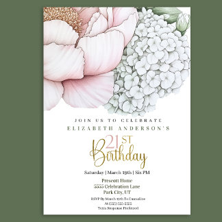 Invitation Blush Pink Peony 21st Birthday