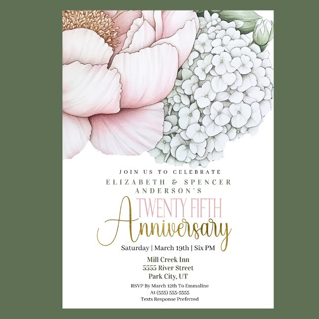 Invitation Blush Pink Peony 25th Wedding Anniversary (Créateur téléchargé)