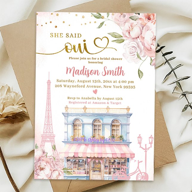 Invitation Blush Pink Peony French Café Fête des mariées (Créateur téléchargé)