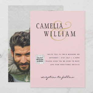 Invitation Blush PINK Photo Wedding Inviter QR Code Enregistr