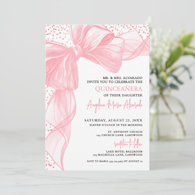 Invitation Blush Pink Quinceanera (Debout devant)