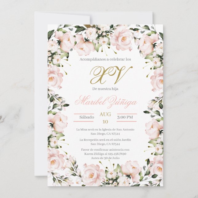 Invitation Blush Pink Quinceanera (Devant)