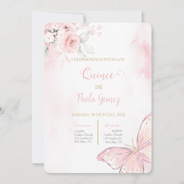 Invitation Blush Pink Quinceanera (Devant)