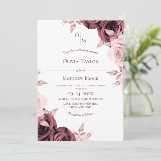 Invitation Blush Pink Rose Floral Classic Wedding  (Debout devant)
