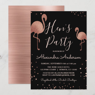 Invitation Blush Pink - Rose Gold Foil Flamant rose Hen's Par