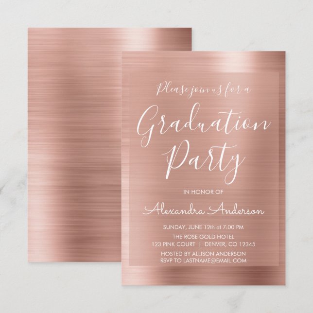 Invitation Blush Pink - Rose Gold Modern Graduation Party (Devant / Derrière)