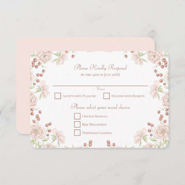 Invitation Blush Pink Rose Wedding RSVP Reply (Devant / Derrière)