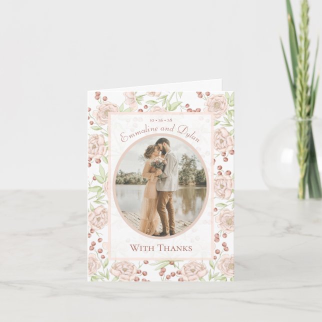 Invitation Blush Pink Rose Wedding Thank You Cards Photo (Devant)